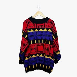 Synari Vintage 90s Funky Colorful Aztec Southwest Chunky Sweater